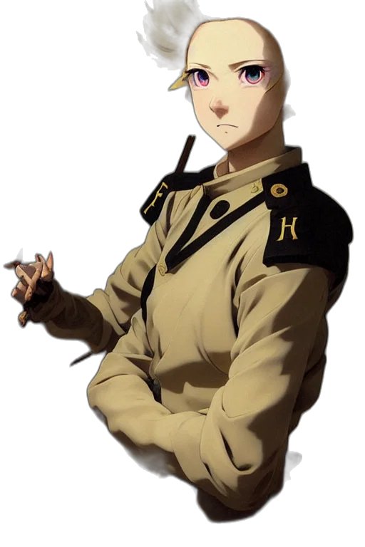 jacket, staff, face, weapon transparent PNG cut-out