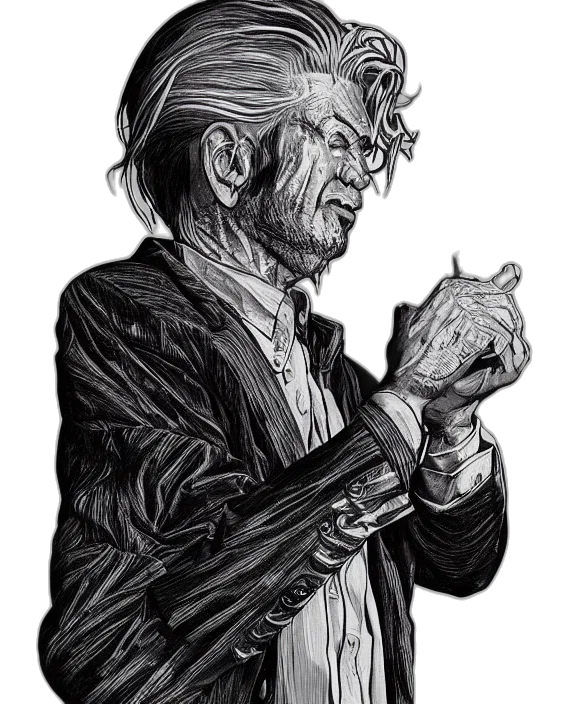 jacket, face, creature, staff transparent PNG cut-out