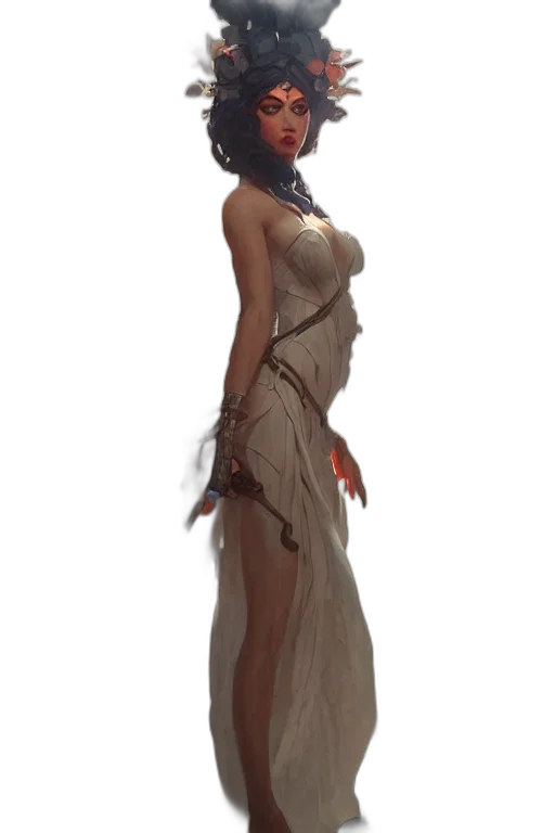 dress, creature, staff, mask transparent PNG cut-out