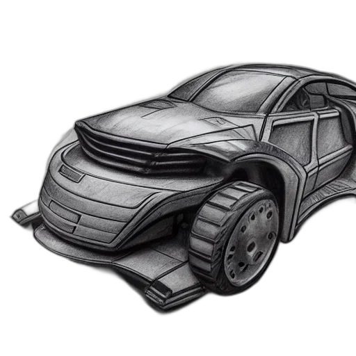 car, concept art, 3d render, pencil sketch transparent PNG cut-out