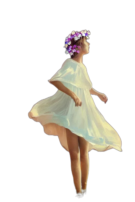 dress, crown, flower, staff transparent PNG cut-out