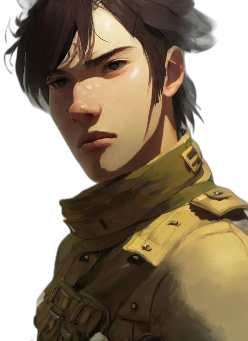 face, staff, jacket, weapon transparent PNG cut-out