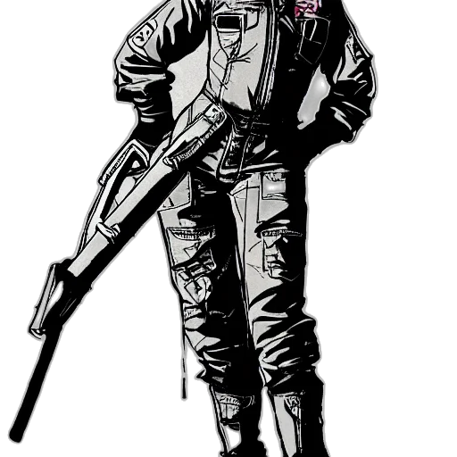 jacket, weapon, comic book art, cyberpunk transparent PNG cut-out