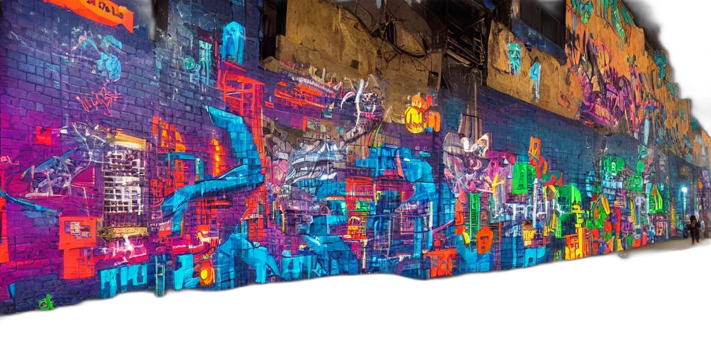 cyberpunk, concept art, neon lights, city street transparent PNG cut-out