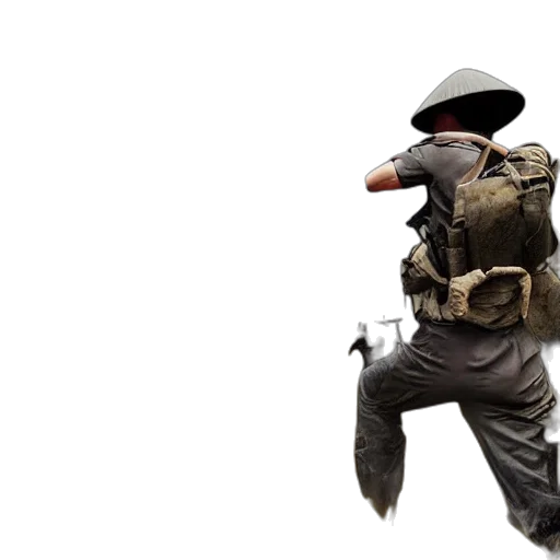 weapon, jacket, staff, hat transparent PNG cut-out