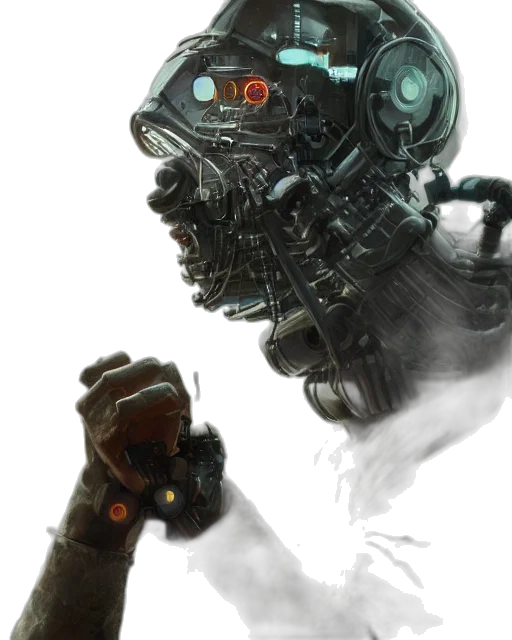 robot, creature, face, weapon transparent PNG cut-out