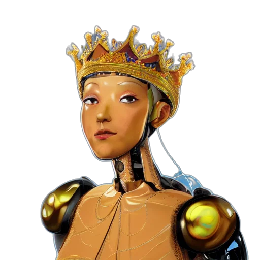 robot, crown, face, staff transparent PNG cut-out