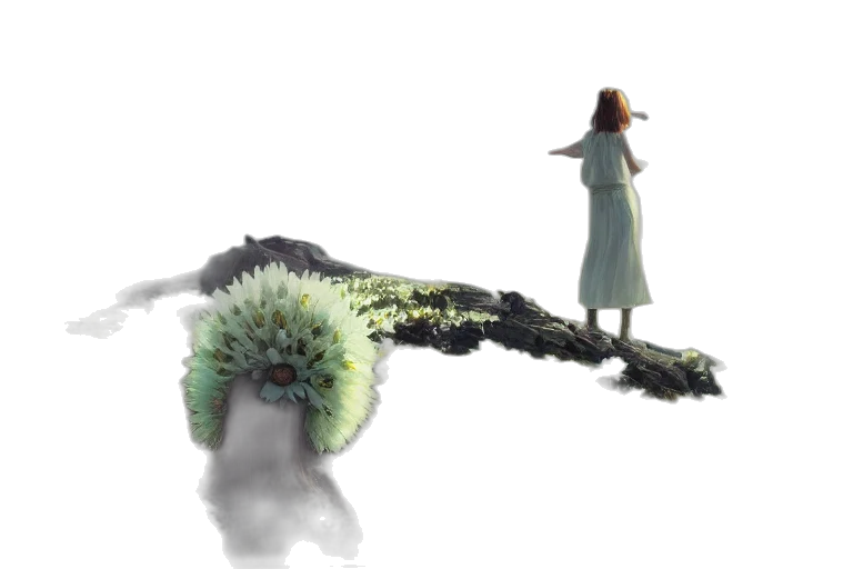 flower, creature, staff, hair transparent PNG cut-out