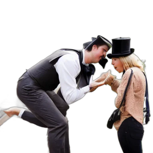 hat, shoes, staff, city street transparent PNG cut-out