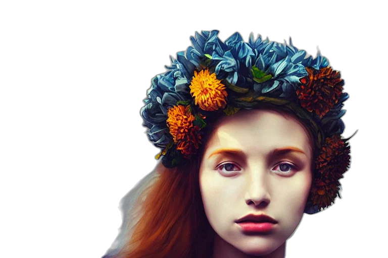 crown, hat, face, flower transparent PNG cut-out