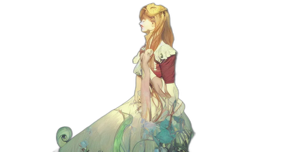 dress, crown, staff, flower transparent PNG cut-out