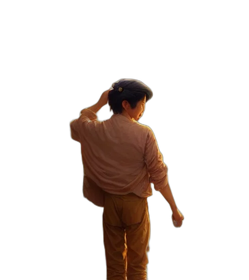jacket, staff, hair, creature transparent PNG cut-out