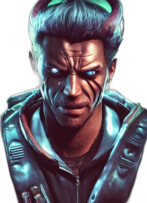 face, staff, jacket, cyberpunk transparent PNG cut-out