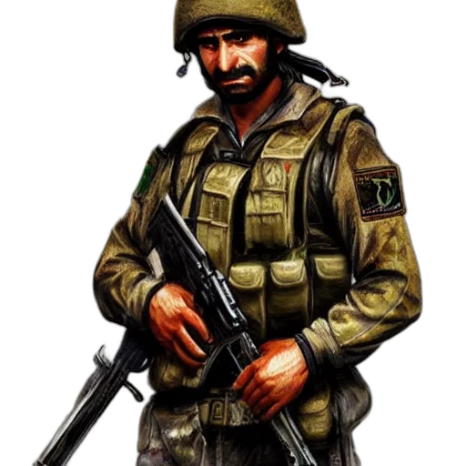weapon, staff, jacket, face transparent PNG cut-out
