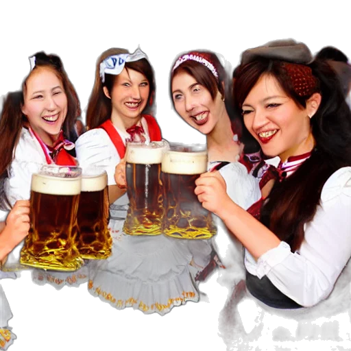 photorealistic, oktoberfest, girls, celebrating transparent PNG cut-out