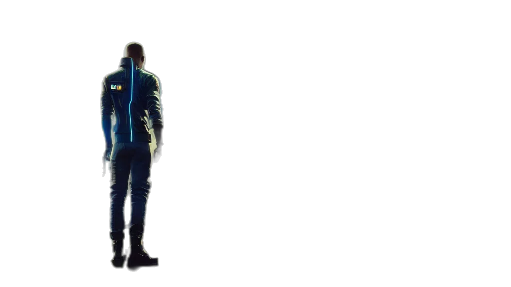 jacket, robot, staff, weapon transparent PNG cut-out