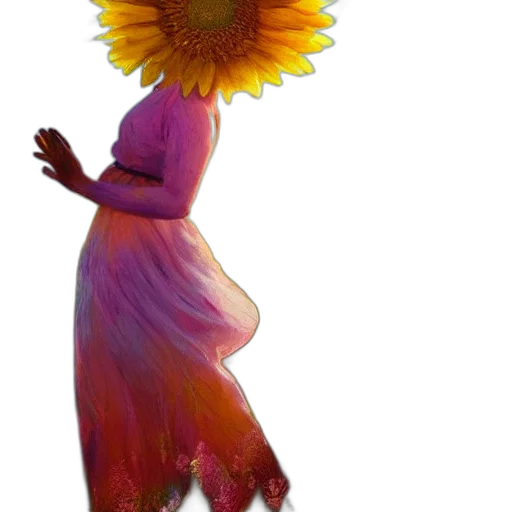 dress, flower, hat, staff transparent PNG cut-out