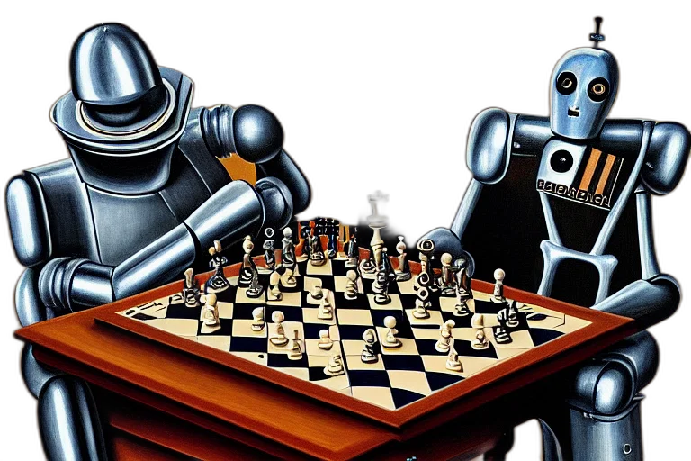 robot, concept art, portrait, playing transparent PNG cut-out