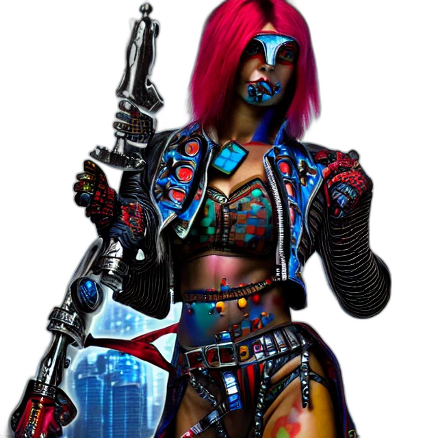 robot, weapon, staff, cyberpunk transparent PNG cut-out