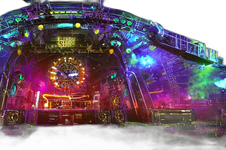 concept art, cyberpunk, outer space, neon lights transparent PNG cut-out