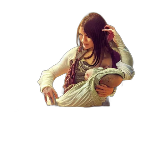 jacket, dress, staff, hair transparent PNG cut-out