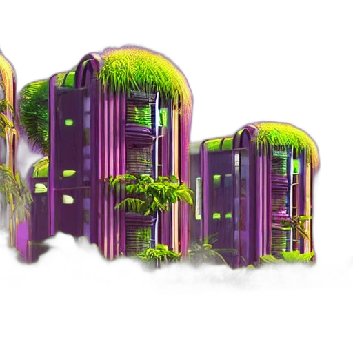 building, 3d render, concept art, vaporwave transparent PNG cut-out