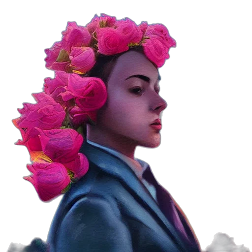 crown, flower, face, jacket transparent PNG cut-out