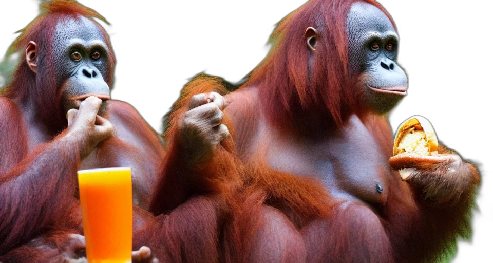 animal, orangutan, holding, burger transparent PNG cut-out