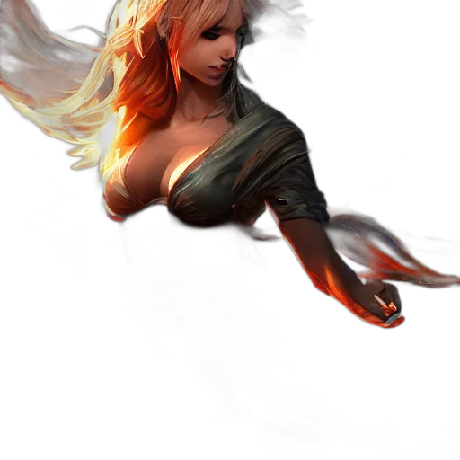 hair, dress, dragon, staff transparent PNG cut-out