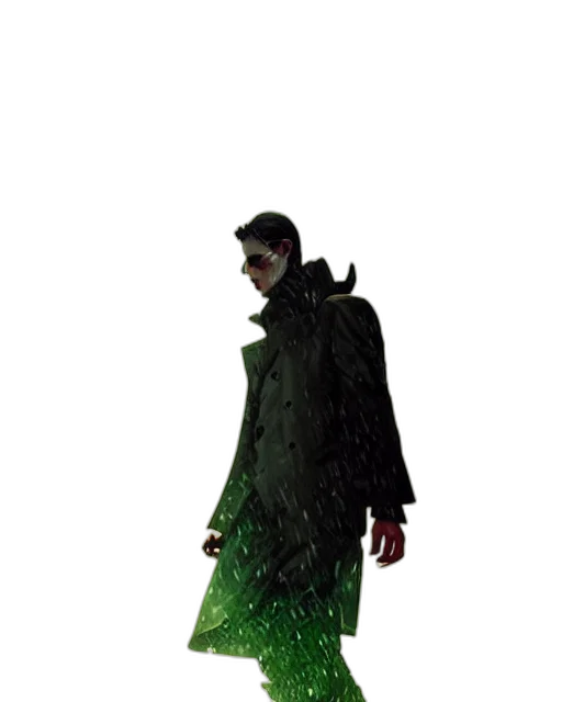jacket, creature, mask, staff transparent PNG cut-out