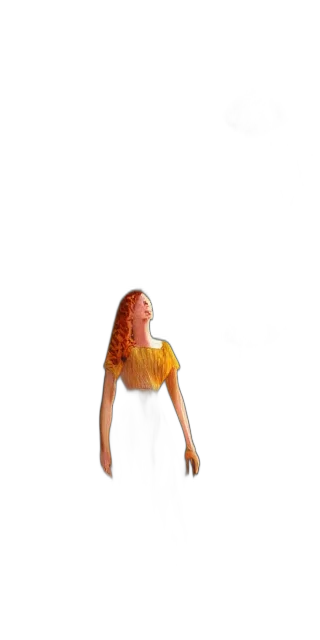 dress, hair, staff, creature transparent PNG cut-out