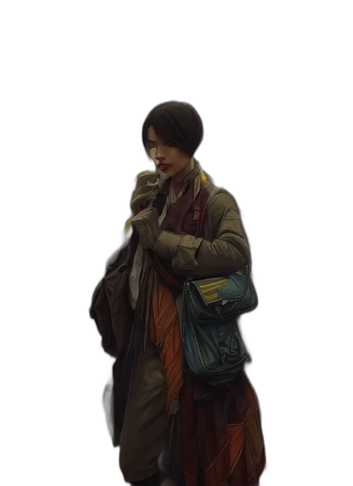 jacket, staff, face, concept art transparent PNG cut-out