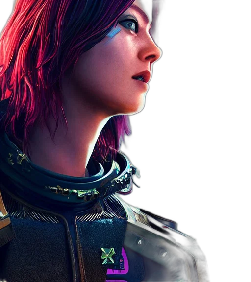 face, jacket, cyberpunk, concept art transparent PNG cut-out