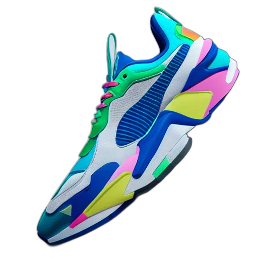 shoes, vaporwave, 3d render, neon transparent PNG cut-out