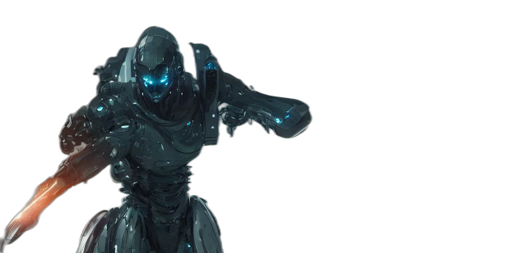 robot, concept art, 3d render, blue transparent PNG cut-out