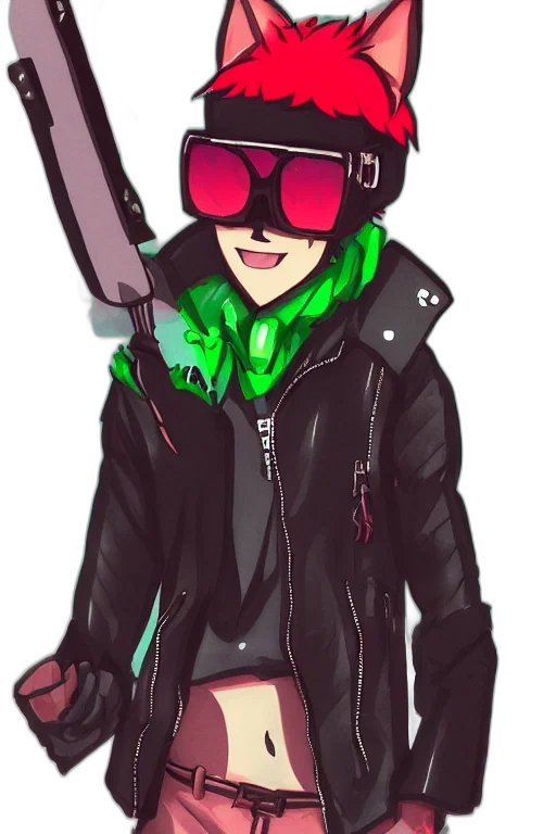 jacket, weapon, staff, cyberpunk transparent PNG cut-out