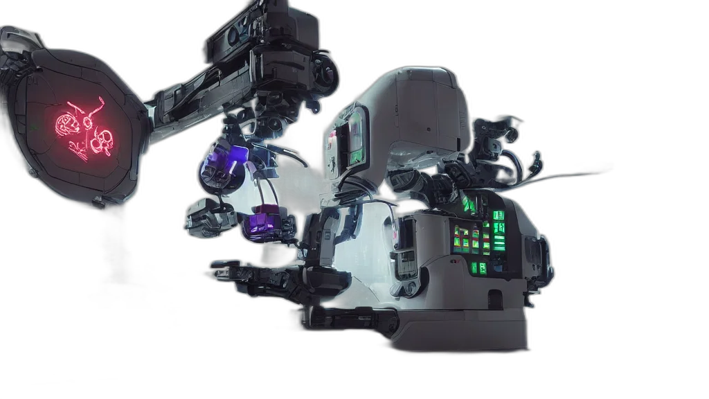 robot, weapon, staff, cyberpunk transparent PNG cut-out