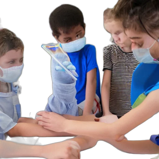 children, vaccinating, each, other transparent PNG cut-out