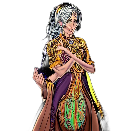 dress, staff, jewelry, fantasy art transparent PNG cut-out