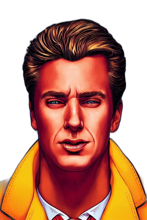 face, jacket, staff, comic book art transparent PNG cut-out