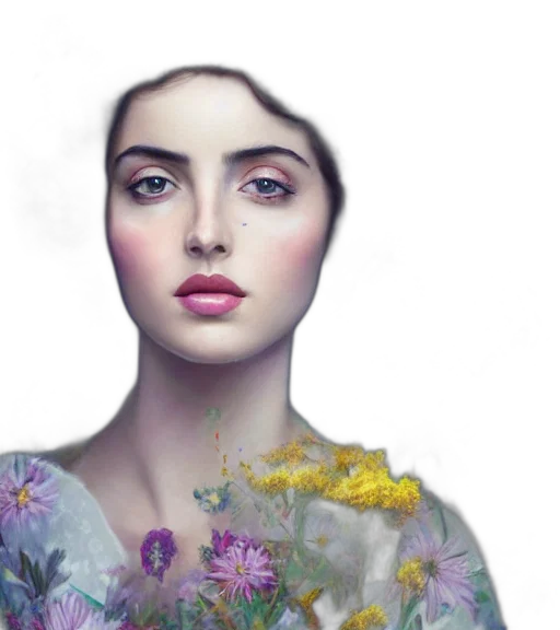 face, dress, flower, photorealistic transparent PNG cut-out