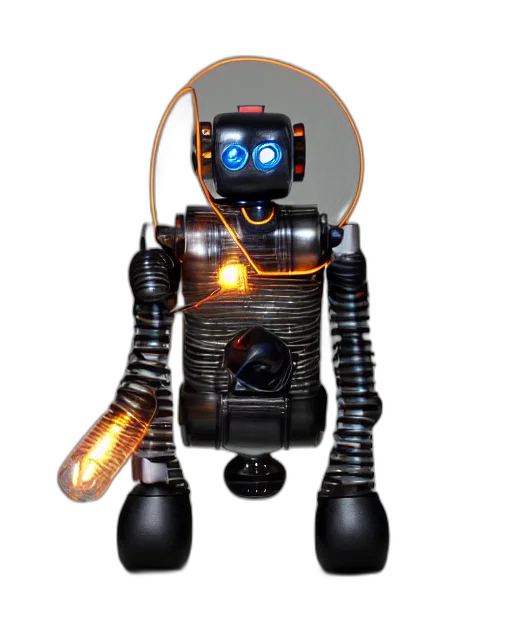 robot, staff, 3d render, cyberpunk transparent PNG cut-out