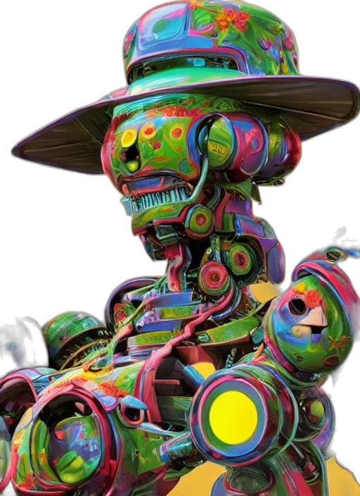 robot, mask, hat, staff transparent PNG cut-out