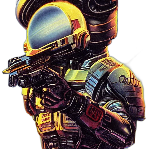 robot, weapon, jacket, cyberpunk transparent PNG cut-out
