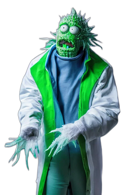 mask, creature, jacket, staff transparent PNG cut-out