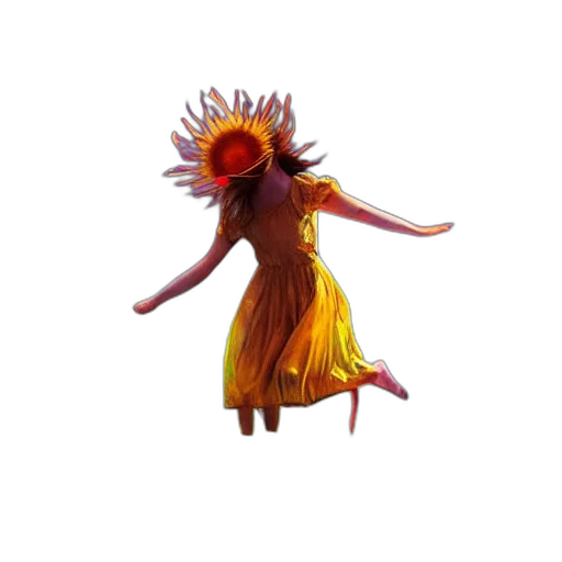 dress, hair, creature, staff transparent PNG cut-out