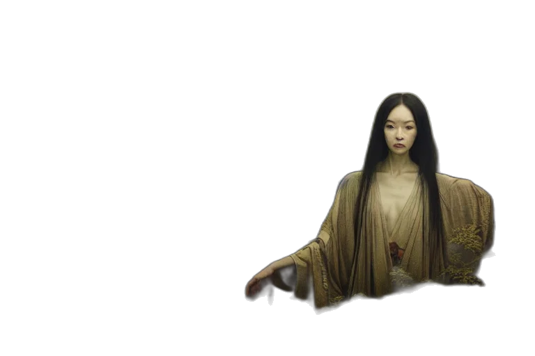 hair, creature, dress, staff transparent PNG cut-out