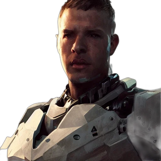 robot, face, weapon, jacket transparent PNG cut-out