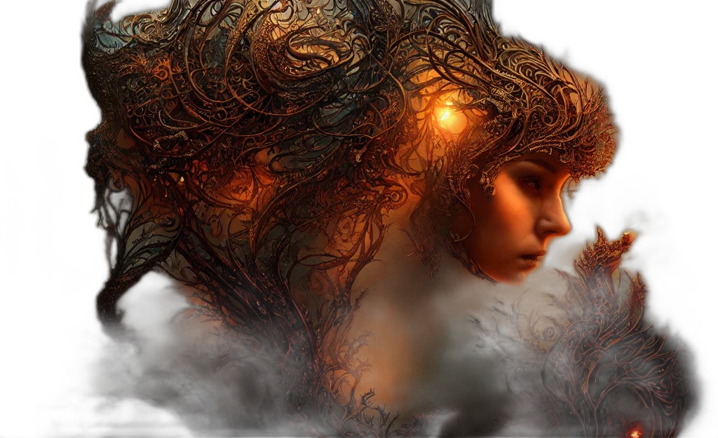 hair, fantasy art, concept art, photorealistic transparent PNG cut-out