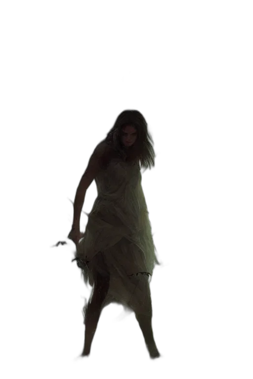 dress, creature, staff, hair transparent PNG cut-out